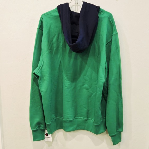 Champion Hoodie Men's M Green Navy Power Blend Fleece Sweatshirt Pullover NWT - Picture 2 of 4